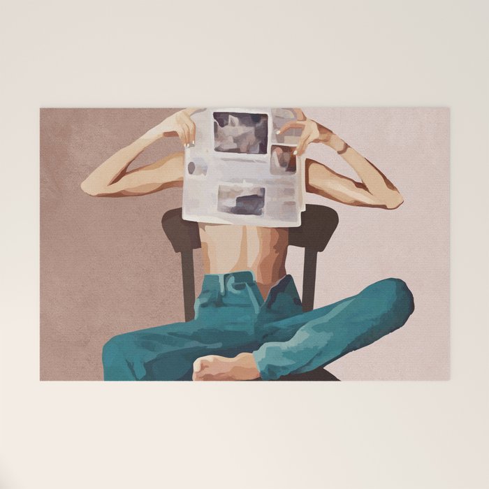 Woman Reading Newspaper Welcome Mat Gallery Image 1