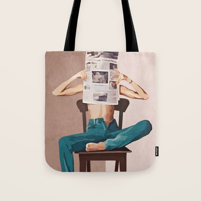 Woman Reading Newspaper Tote Bag Gallery Image 1