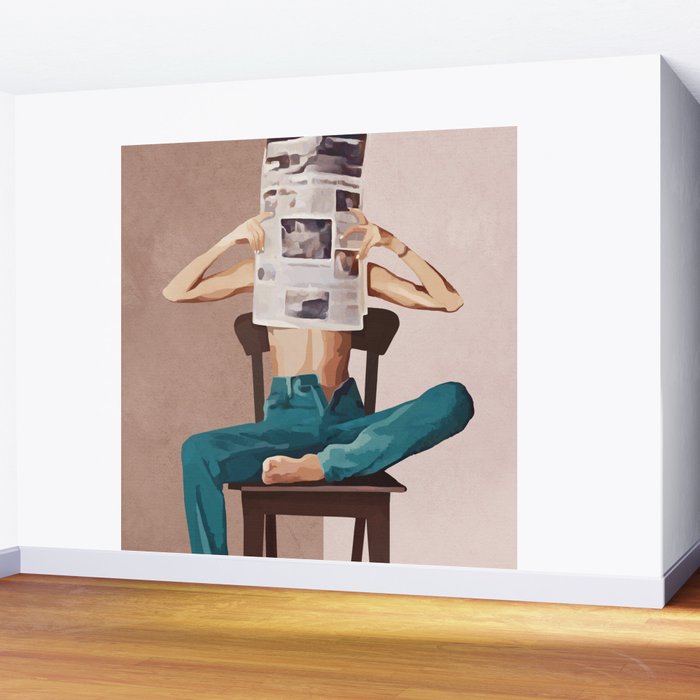 Woman Reading Newspaper Wall Mural Gallery Image 2