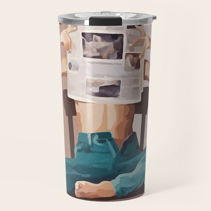 Woman Reading Newspaper Travel Mug Gallery Image 1
