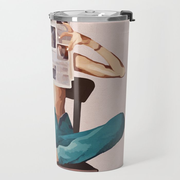 Woman Reading Newspaper Travel Mug Gallery Image 2