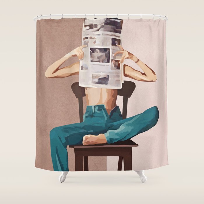 Woman Reading Newspaper Shower Curtain Gallery Image 1