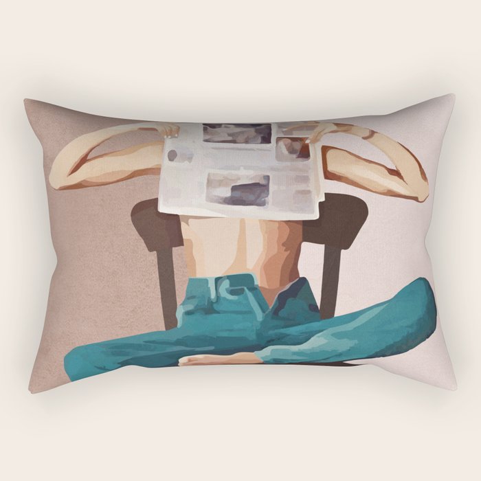 Woman Reading Newspaper Rectangular Pillow Gallery Image 2