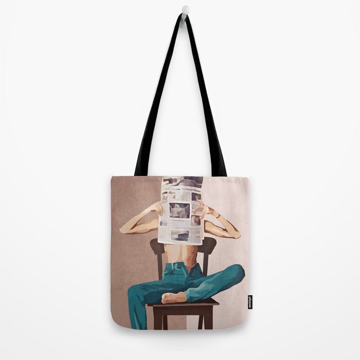 Woman Reading Newspaper Tote Bag Gallery Image 2