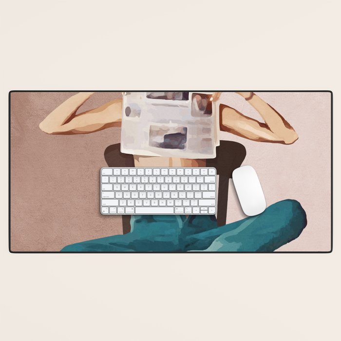 Woman Reading Newspaper Desk Mat Gallery Image 1