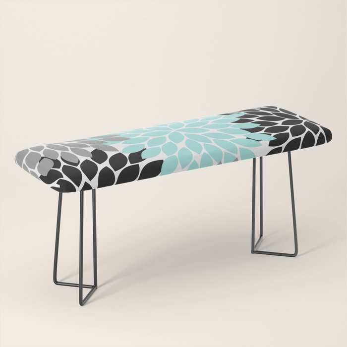Aqua Black Gray Flower Burst Floral Pattern Bench Gallery Image 1