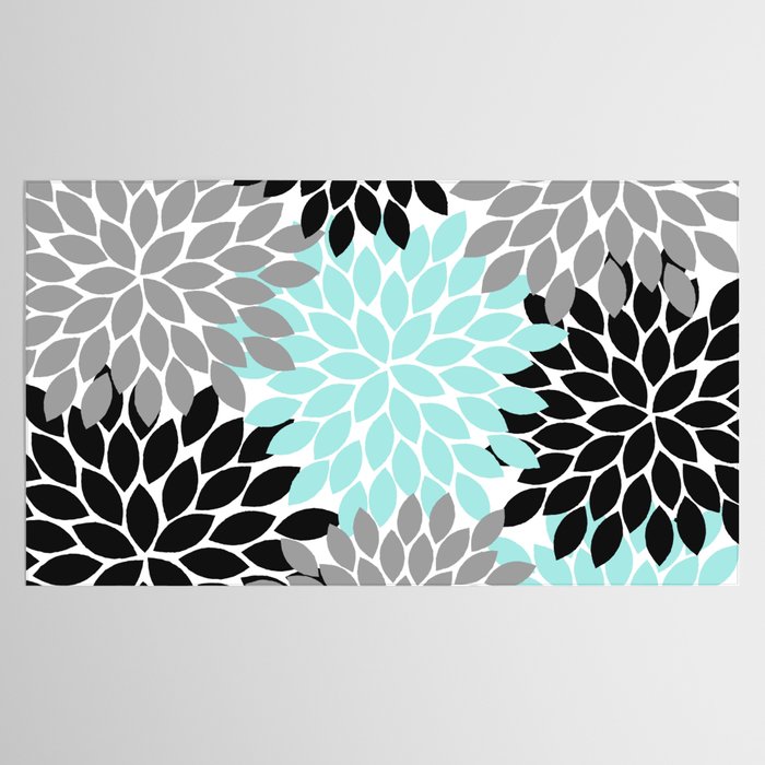 Aqua Black Gray Flower Burst Floral Pattern Tablecloth Gallery Image 2