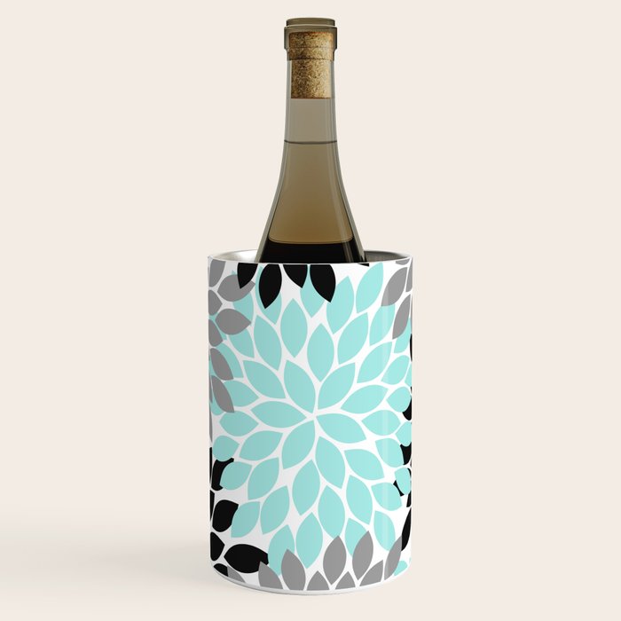 Aqua Black Gray Flower Burst Floral Pattern Wine Chiller Gallery Image 1