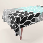 Aqua Black Gray Flower Burst Floral Pattern Tablecloth Gallery Image 1