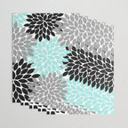 Aqua Black Gray Flower Burst Floral Pattern Wrapping Paper Gallery Image 3