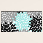 Aqua Black Gray Flower Burst Floral Pattern Desk Mat Gallery Image 3
