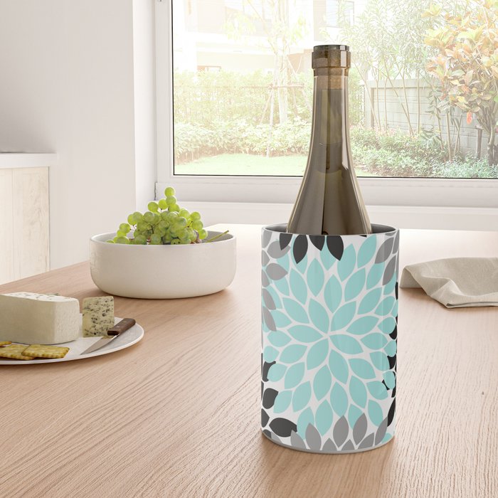 Aqua Black Gray Flower Burst Floral Pattern Wine Chiller Gallery Image 4