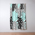 Aqua Black Gray Flower Burst Floral Pattern Window Curtain Gallery Image 3