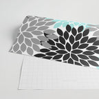 Aqua Black Gray Flower Burst Floral Pattern Wrapping Paper Gallery Image 2