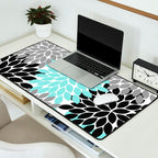 Aqua Black Gray Flower Burst Floral Pattern Desk Mat Gallery Image 2