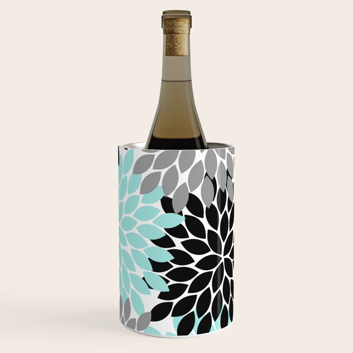Aqua Black Gray Flower Burst Floral Pattern Wine Chiller Gallery Image 3