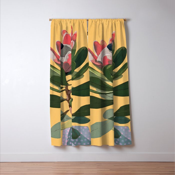 Protea Bloom with Sage Leaves Window Curtain Gallery Image 3