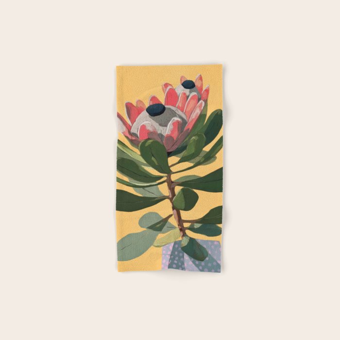 Protea Bloom with Sage Leaves Bath Towel Gallery Image 1