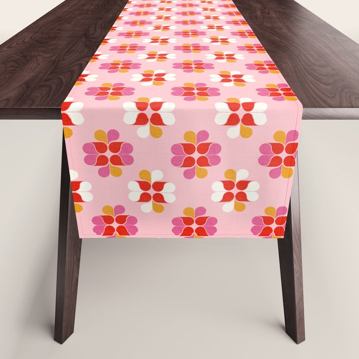 Retro Floral Pattern in Pink, Red, and Orange Table Runner Gallery Image 1