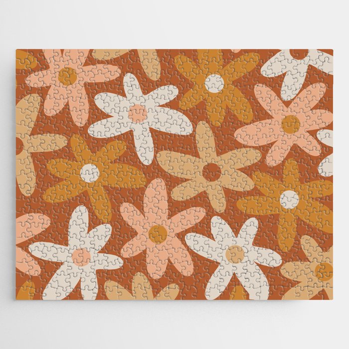 Daisy Time Floral Pattern Clay Blush Ochre Putty Earth Tones Jigsaw Puzzle Gallery Image 1