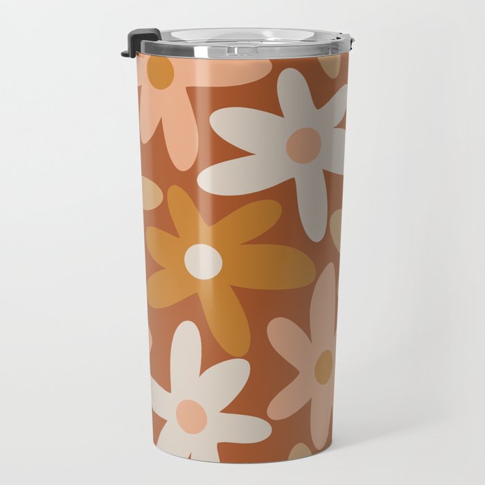 Daisy Time Floral Pattern Clay Blush Ochre Putty Earth Tones Travel Mug Gallery Image 3