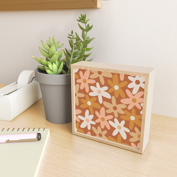 Daisy Time Floral Pattern Clay Blush Ochre Putty Earth Tones Mini Art Print Gallery Image 2
