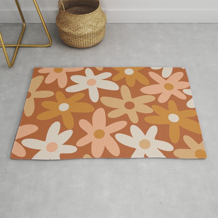 Daisy Time Floral Pattern Clay Blush Ochre Putty Earth Tones Rug Gallery Image 1