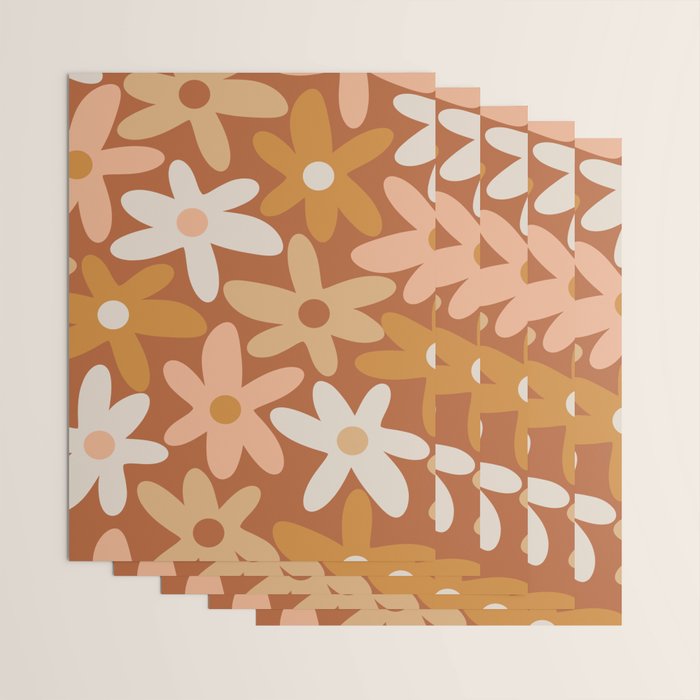 Daisy Time Floral Pattern Clay Blush Ochre Putty Earth Tones Wrapping Paper Gallery Image 3
