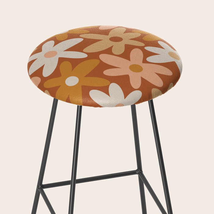 Daisy Time Floral Pattern Clay Blush Ochre Putty Earth Tones Stool Gallery Image 2
