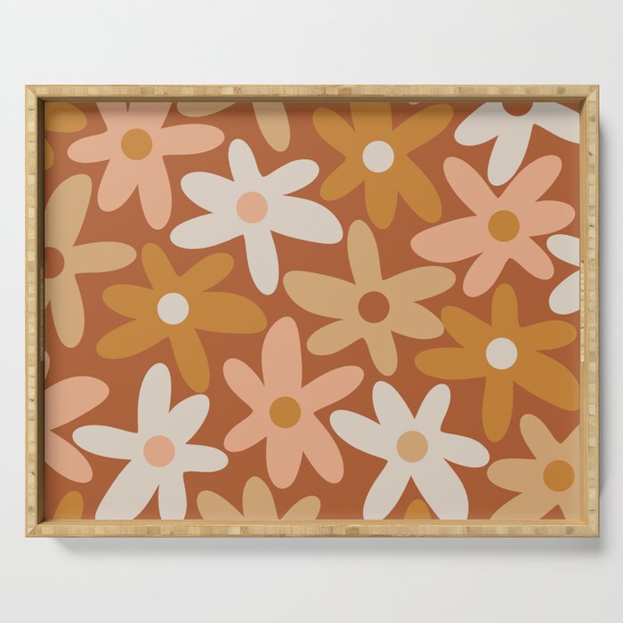 Daisy Time Floral Pattern Clay Blush Ochre Putty Earth Tones Serving Tray Gallery Image 1
