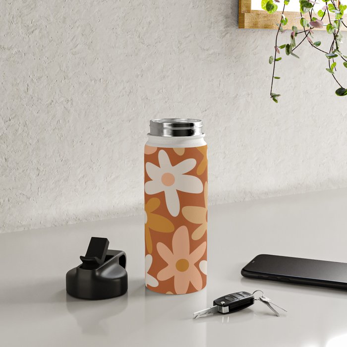 Daisy Time Floral Pattern Clay Blush Ochre Putty Earth Tones Water Bottle Gallery Image 4