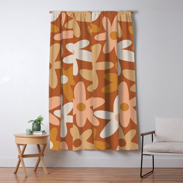 Daisy Time Floral Pattern Clay Blush Ochre Putty Earth Tones Window Curtain Gallery Image 5