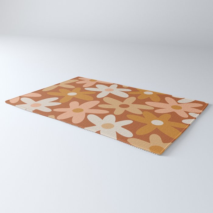 Daisy Time Floral Pattern Clay Blush Ochre Putty Earth Tones Rug Gallery Image 3