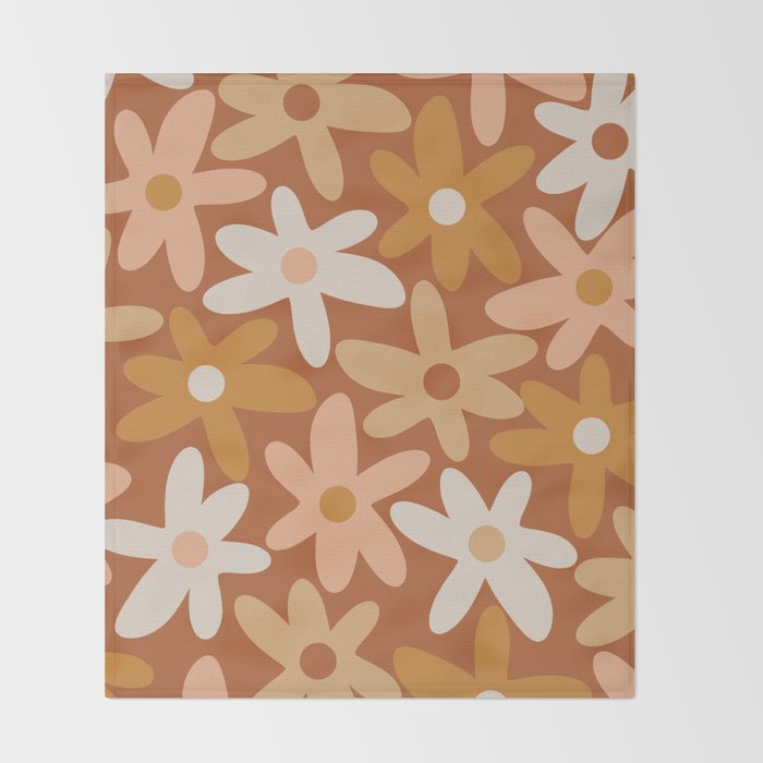 Daisy Time Floral Pattern Clay Blush Ochre Putty Earth Tones Throw Blanket Gallery Image 2