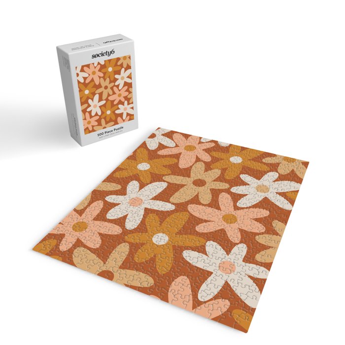 Daisy Time Floral Pattern Clay Blush Ochre Putty Earth Tones Jigsaw Puzzle Gallery Image 2
