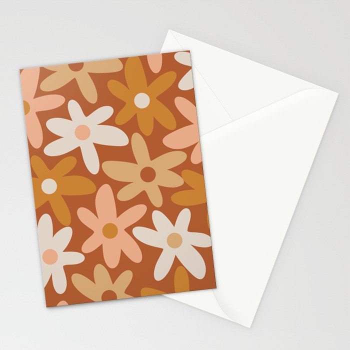 Daisy Time Floral Pattern Clay Blush Ochre Putty Earth Tones Stationery Card Gallery Image 2