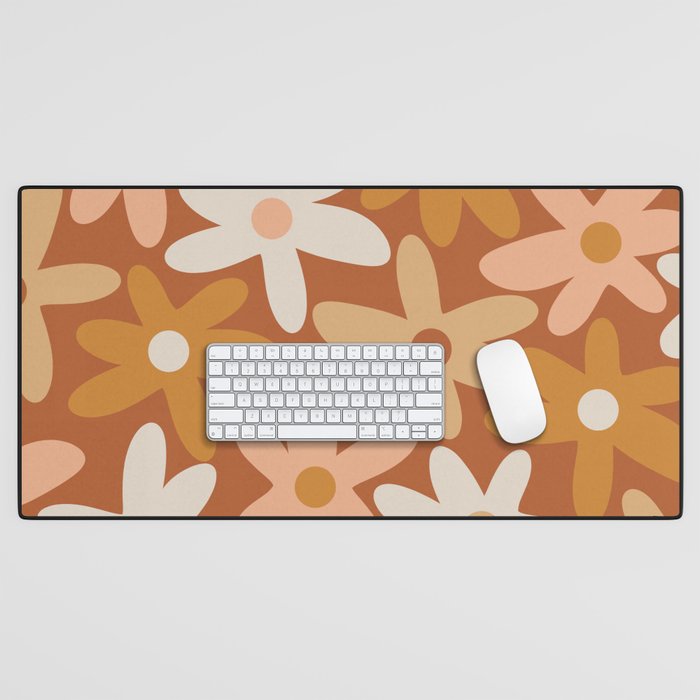 Daisy Time Floral Pattern Clay Blush Ochre Putty Earth Tones Desk Mat Gallery Image 1