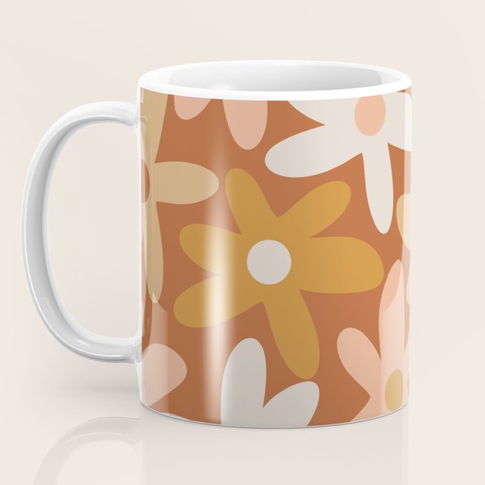Daisy Time Floral Pattern Clay Blush Ochre Putty Earth Tones Coffee Mug Gallery Image 3