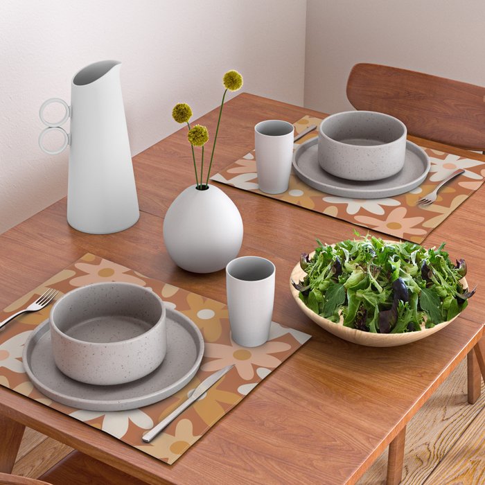 Daisy Time Floral Pattern Clay Blush Ochre Putty Earth Tones Placemat Gallery Image 2