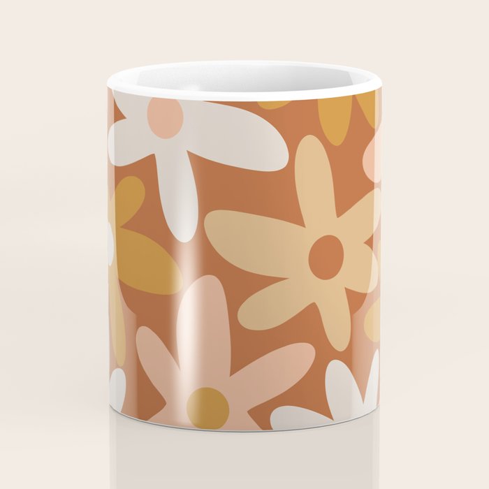 Daisy Time Floral Pattern Clay Blush Ochre Putty Earth Tones Coffee Mug Gallery Image 4