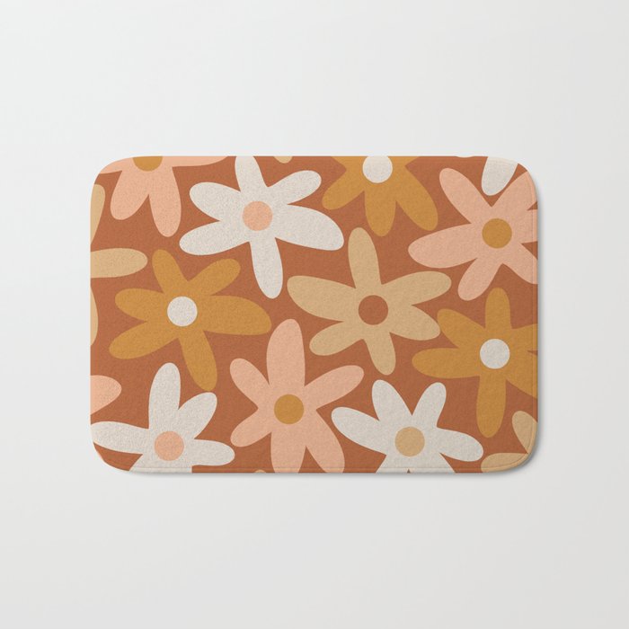 Daisy Time Floral Pattern Clay Blush Ochre Putty Earth Tones Bath Mat Gallery Image 1