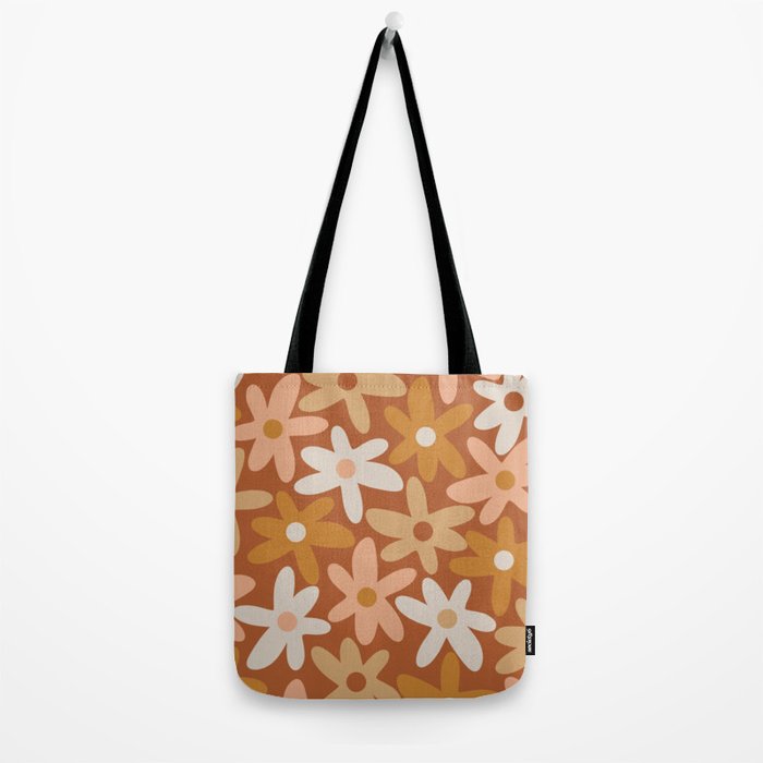 Daisy Time Floral Pattern Clay Blush Ochre Putty Earth Tones Tote Bag Gallery Image 2