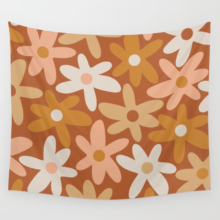Daisy Time Floral Pattern Clay Blush Ochre Putty Earth Tones Wall Tapestry Gallery Image 4