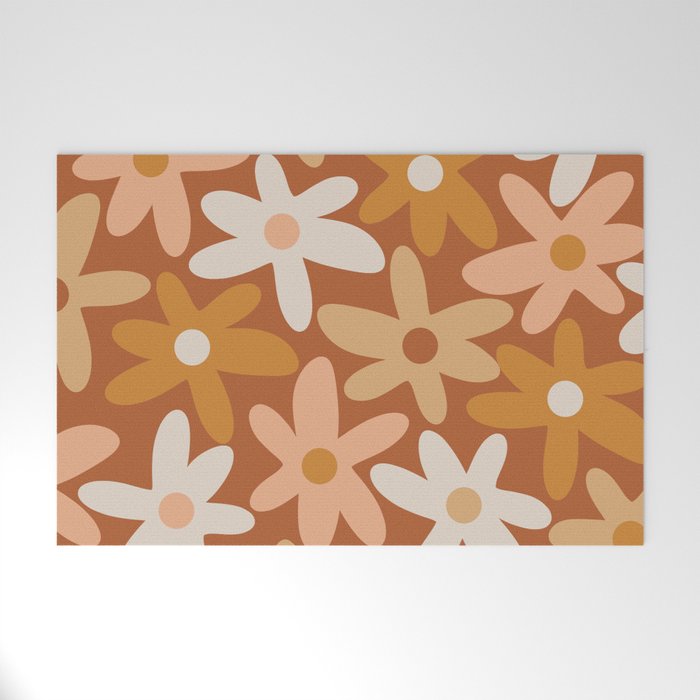 Daisy Time Floral Pattern Clay Blush Ochre Putty Earth Tones Welcome Mat Gallery Image 1