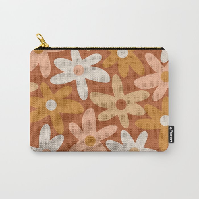 Daisy Time Floral Pattern Clay Blush Ochre Putty Earth Tones Carry All Pouch Gallery Image 1
