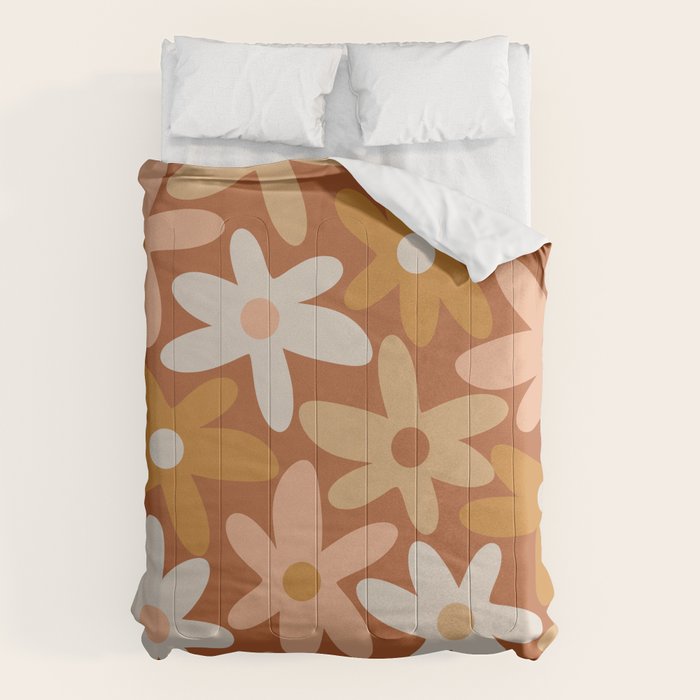 Daisy Time Floral Pattern Clay Blush Ochre Putty Earth Tones Comforter Gallery Image 1