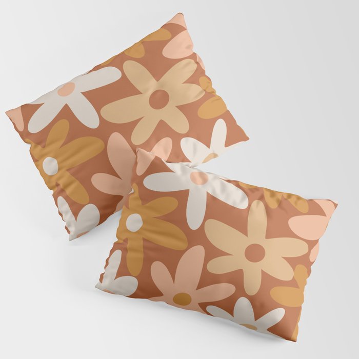 Daisy Time Floral Pattern Clay Blush Ochre Putty Earth Tones Pillow Sham Gallery Image 3