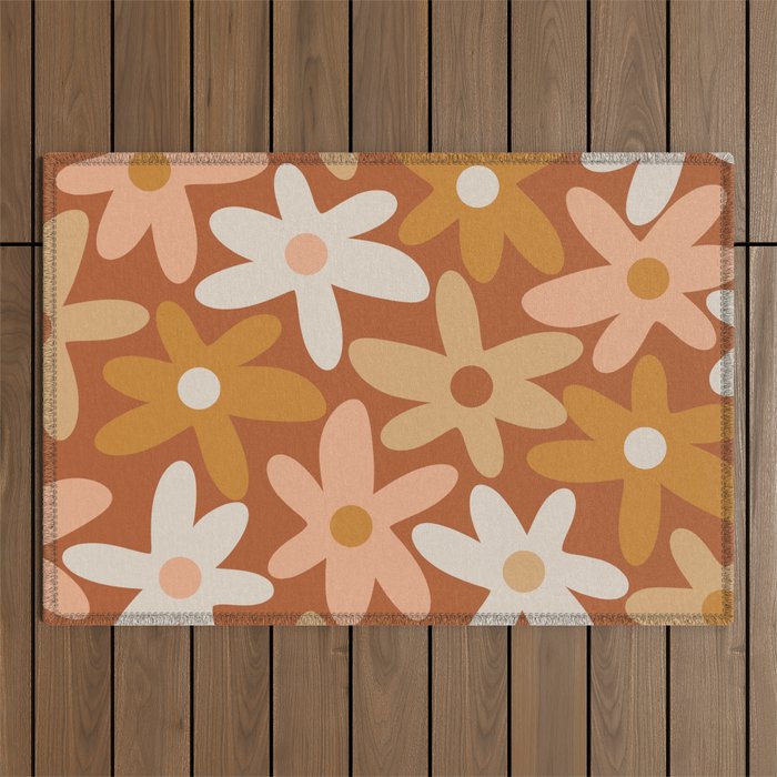 Daisy Time Floral Pattern Clay Blush Ochre Putty Earth Tones Outdoor Rug Gallery Image 1