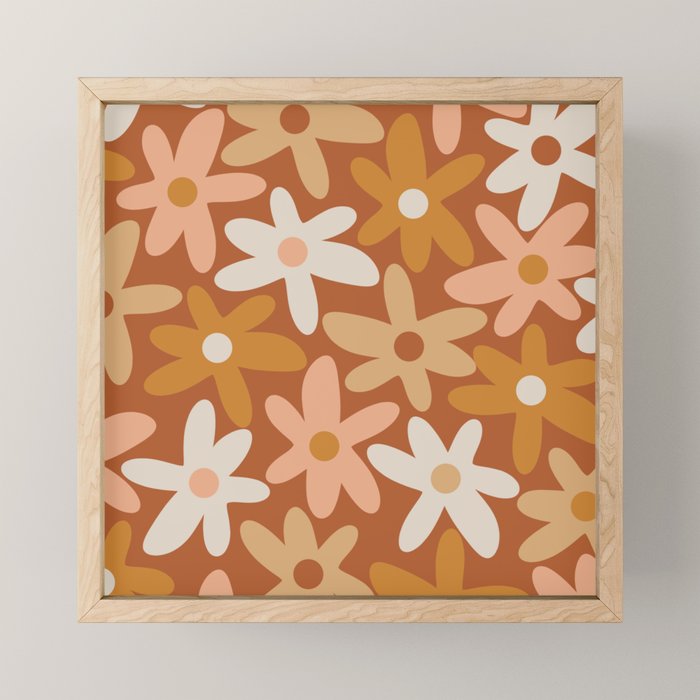 Daisy Time Floral Pattern Clay Blush Ochre Putty Earth Tones Mini Art Print Gallery Image 1