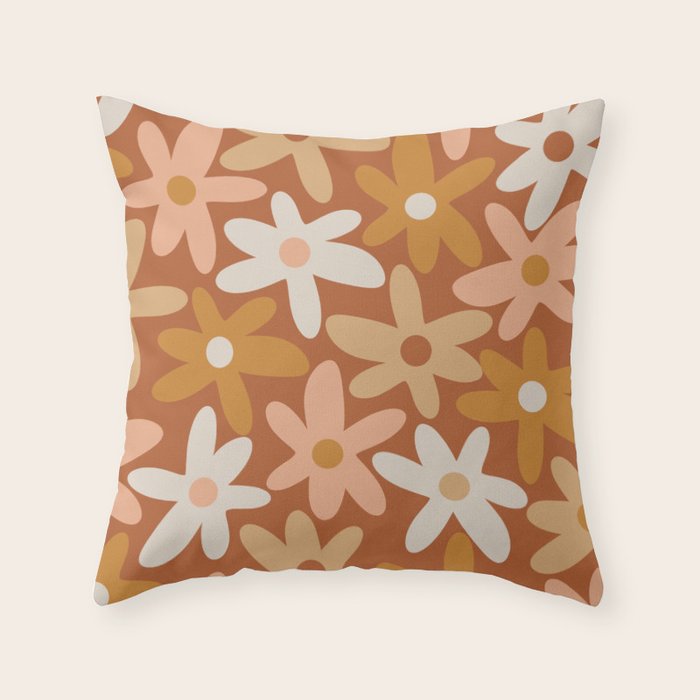 Daisy Time Floral Pattern Clay Blush Ochre Putty Earth Tones Throw Pillow Gallery Image 6